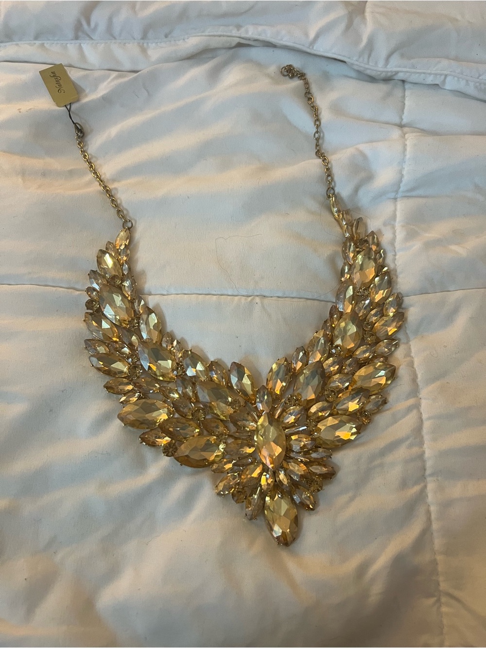 Natasha Couture Gold Crystal Marquise Statement Necklace